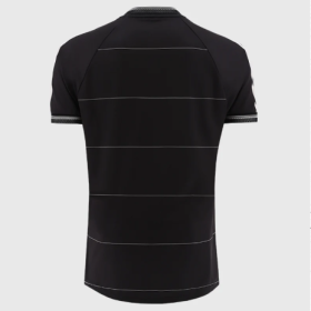 Back of black Bohemians Guinness-style adult jersey with cream pinstripes