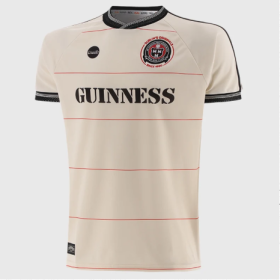 Front of cream Bohemians Guinness-style adult away jersey with red pinstripes