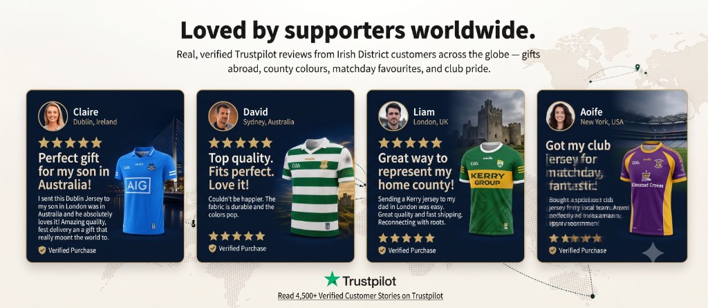Loved by supporters worldwide — Trustpilot reviews from Irish District customers across the globe